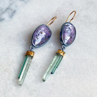 Purple Sapphire Earrings with Aquamarine & Tourmaline Wands
